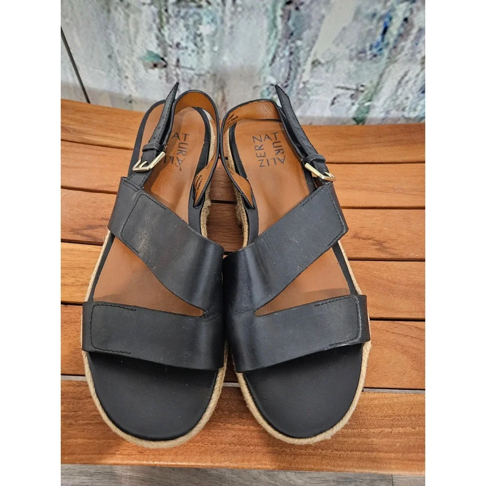 Naturalizer Jasmin Black Leather Espadrille Platform Sandals Womens Size 8M